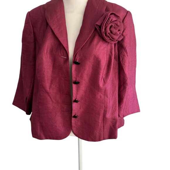 ADRIANNA PAPELL Evening Rose Pink Metallic Shimmer Blazer Jacket Size 14W - Picture 4 of 7